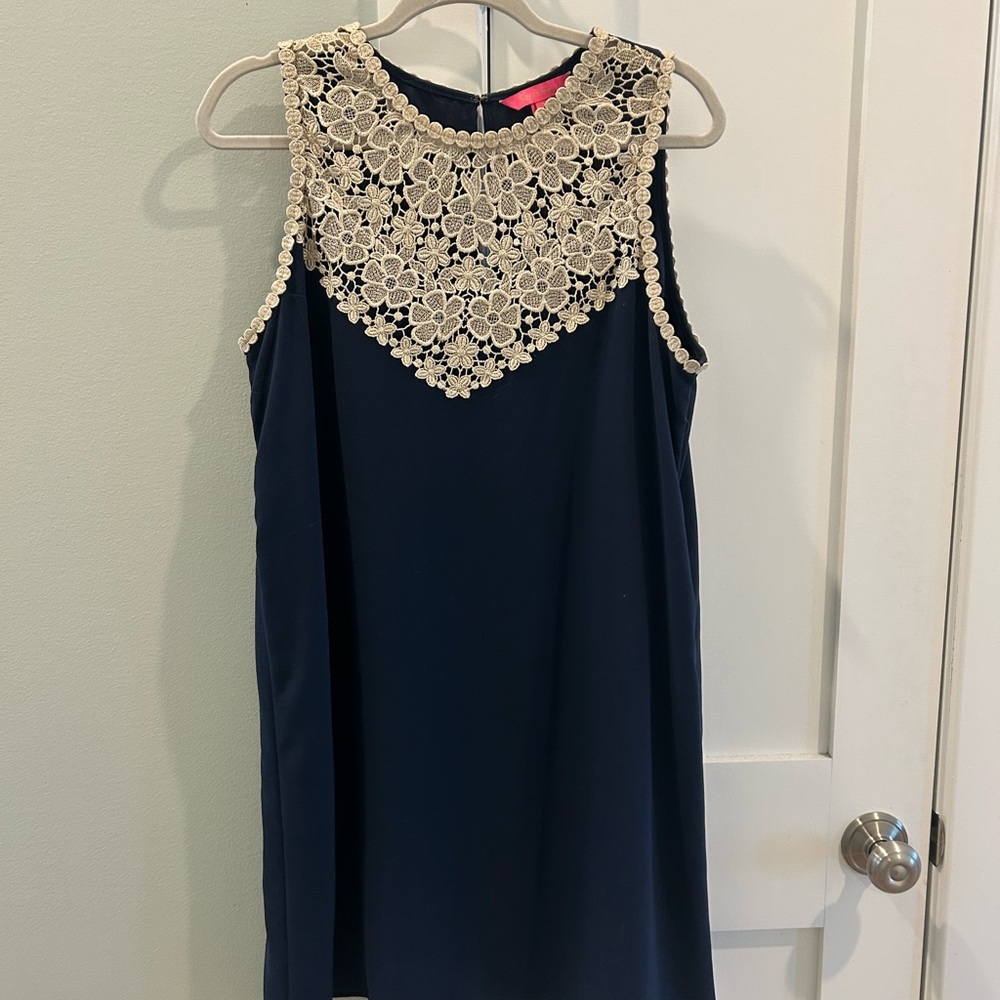 Lilly Pulitzer Navy Dress with Gold Lace